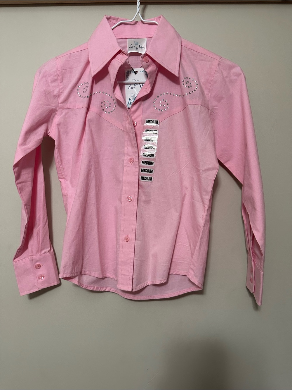 Rod’s Girls' Pink Long-Sleeve Western Shirt with Rhinestone Detail